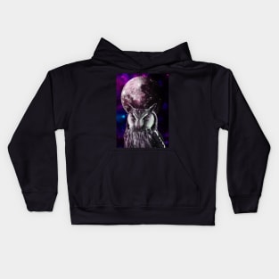 Owl in galaxy with full moon Kids Hoodie